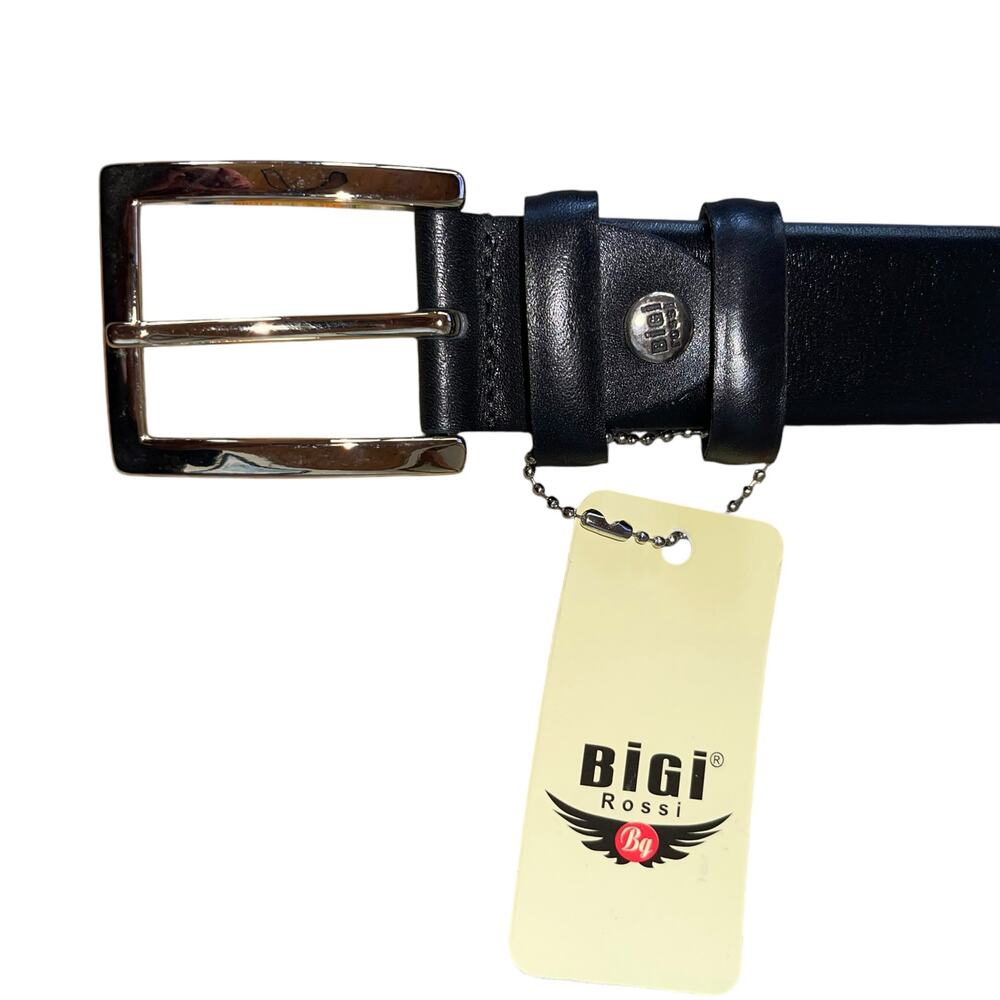 Men's Black Leather Belt Bigi Rossi NWT 48 Classic